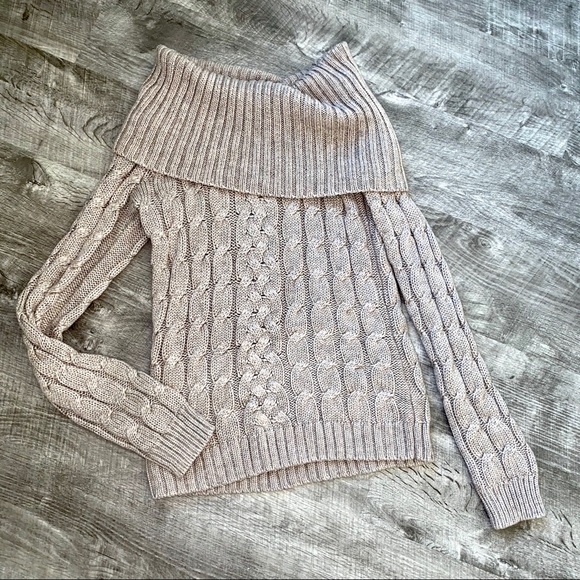 The Limited Sweaters - The Limited Tan Cable Knit Sweater Cowl Neck Small